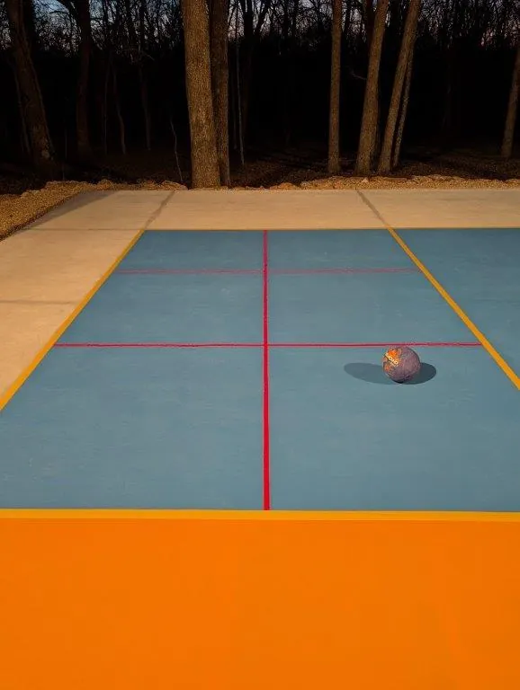 Four-square and pickleball lines on court