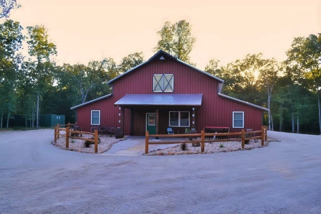 Lodge front view at sunset