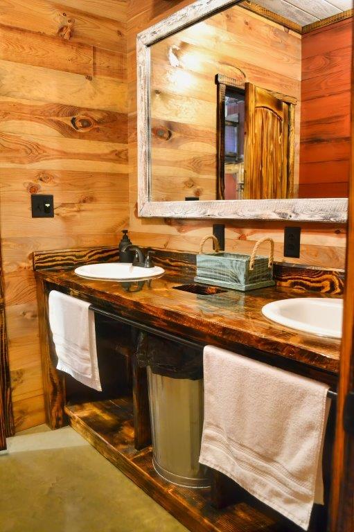 Double-sink vanity with live-edge wood counter
