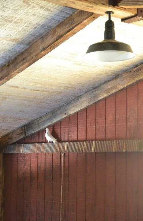 Barn light fixture and corrugated metal detail