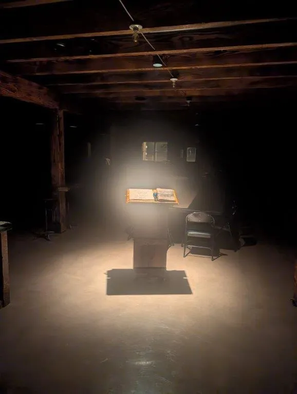 Podium and presentation area under spotlight