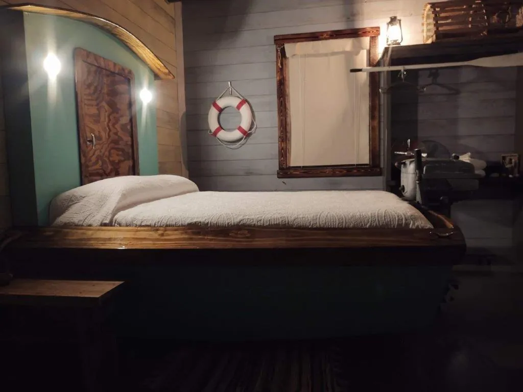 Boat bed with life preserver